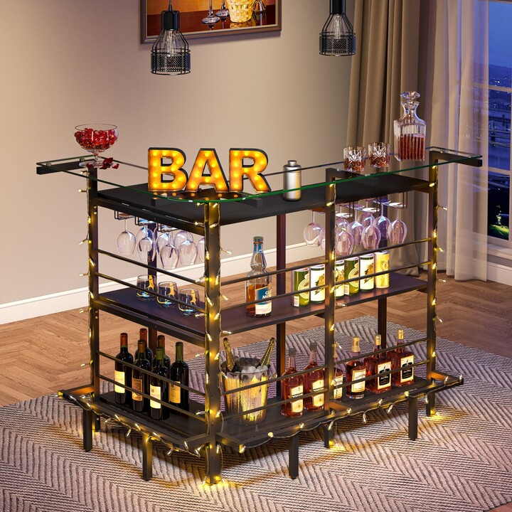 Farfarview L Shaped Black Home Bar Unit with Glass Counter Top ShopStyle