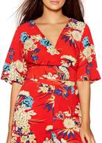 Thumbnail for your product : Quiz Red Floral Print Flute Sleeve Top