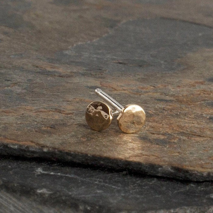 Etsy 14K Gold Hammered Stud Earrings Sterling Silver Post