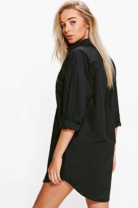 boohoo Lanie Embroidered Floral Cotton Shirt Dress