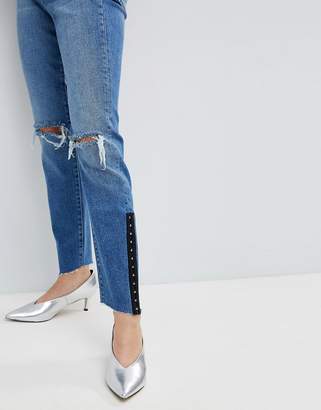 ASOS Design Farleigh High Waist Slim Mom Jeans With Knee Rips And Hook & Eye Leg Detail