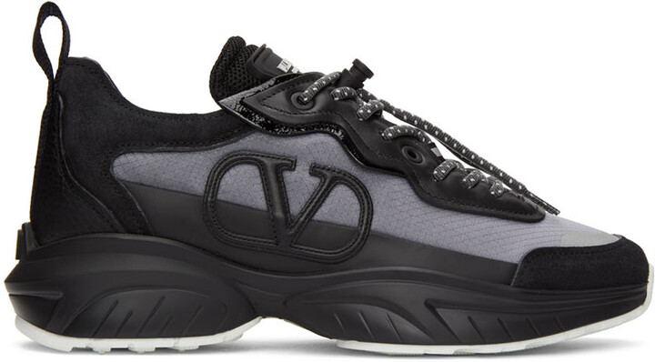 Valentino Black & Grey Garavani VLogo Sneakers - ShopStyle
