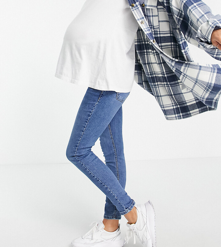 Topshop Maternity Jamie overbump mid blue jeans - ShopStyle