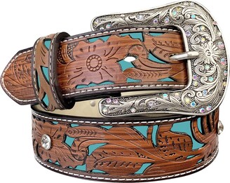 Western Leather Belt For Women - Brown Cowgirl Belt With Alloy Buckle, Adjustable Up To 48 Inches