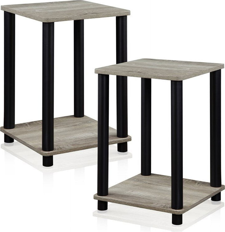 Furinno Turn-N-Tube Engineered Wood End Table, French Oak/Black, Set of 2
