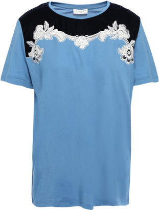 Sandro Lace And Velvet-trimmed Cotton And Modal-blend T-shirt