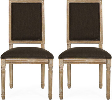 2 French Country Dining Chair Collection - Brown Fabric Upholstery, Rectangular , Fluted Legs Of 2 Seats Type