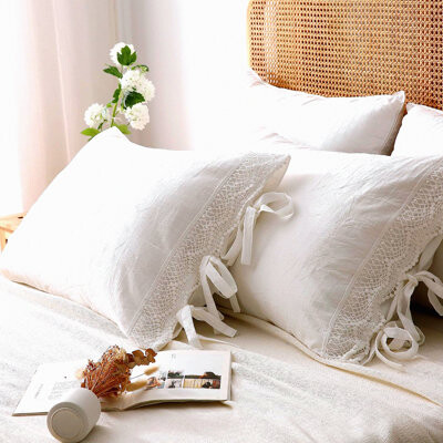 BRBCA LaceDreams 2-Pack Ivory White Crochet Pillow Shams - 100% Cotton Queen Size Pillowcase Set - Elegant Off White Bedding - Dimensions