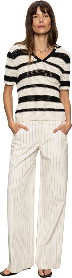 Sanctuary Women's Cotton Striped-Knit Sweater Top - Black/ Chalk