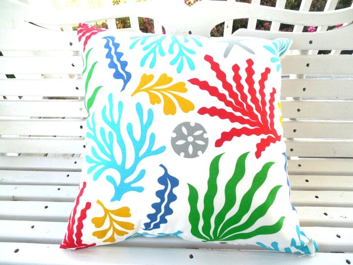 Beach Outdoor Pillow Cover Nautical Coral & Shell Print
