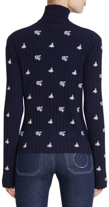 Chloé Embroidered Floral Ribbed Turtleneck Sweater