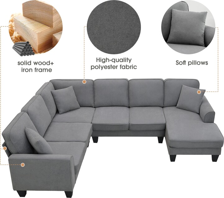 GREATPLANINC Livingroom Sofa Set Ushape Fabric Couch Set with Throw