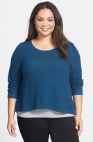 Thumbnail for your product : Eileen Fisher Linen & Cotton Ballet Neck Pullover (Plus Size)