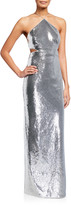 Thumbnail for your product : Aidan Mattox Sequin Side-Cutout Halter Gown