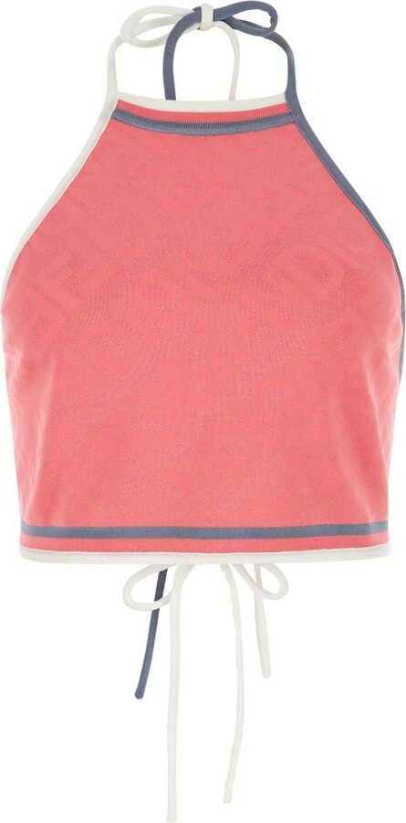 Tシャツ・カットソー FENDI DARK PINK VISCOSE BLEND CROP TOP Fendi Dark Pink Viscose Blend Crop Top for Women Online USA