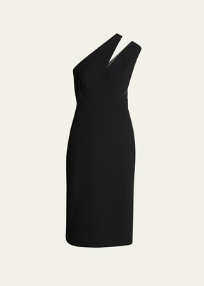Pamella Roland One-Shoulder Cutout Sheath Midi Dress