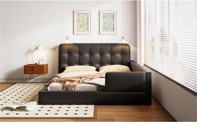 Latitude Run Queen Size Upholstered Platform Bed With 2 Reading Lights, Black