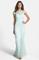 Thumbnail for your product : Tadashi Shoji Embellished Lace Ruched Mesh Gown