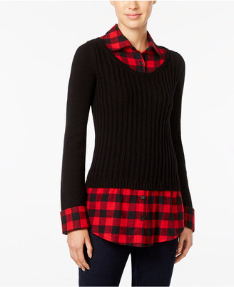 Style&Co. Style & Co Plaid-Inset Layered-Look Sweater, Only at Macy's