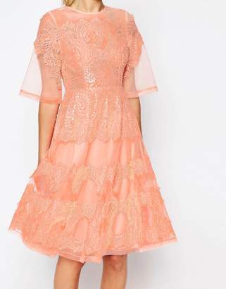 ASOS SALON Lace And Organza Midi Dress