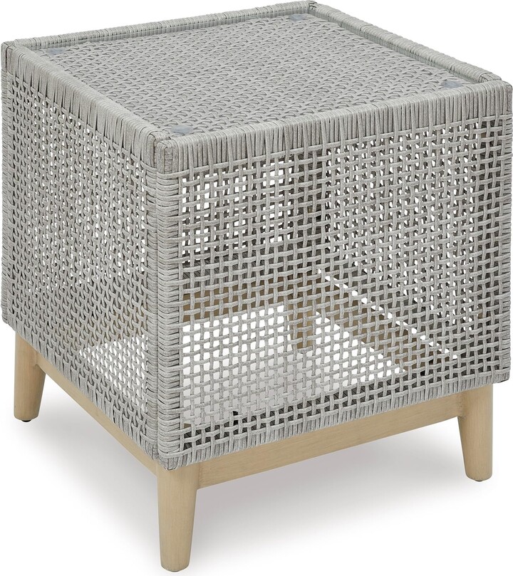 Signature Design by Ashley Seton Creek Contemporary Chic Outdoor All-Weather Resin Wicker End Table with Tempered Glass Tabletop