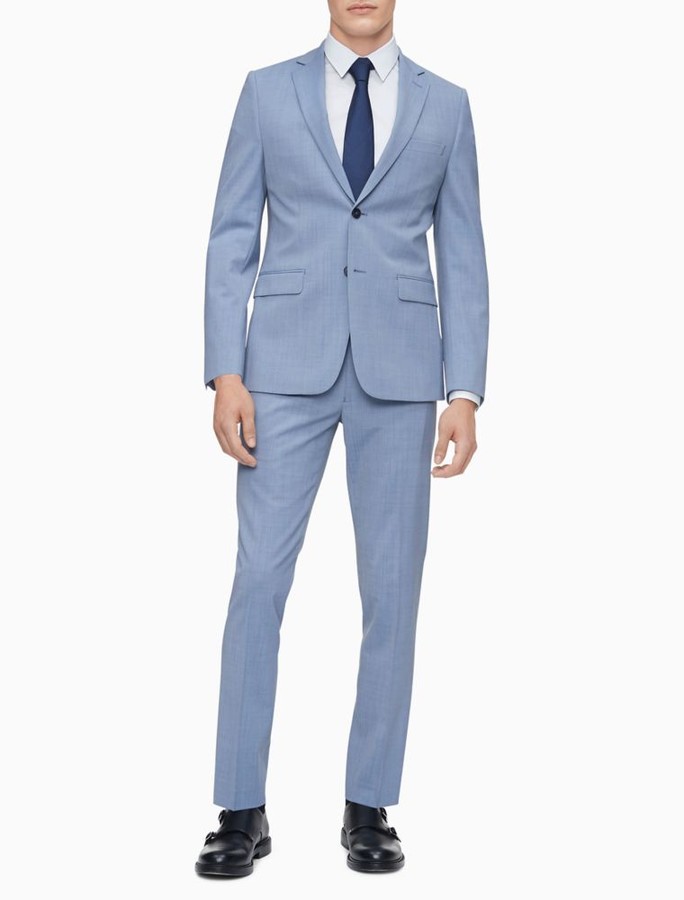 calvin klein light blue sharkskin slim fit suit