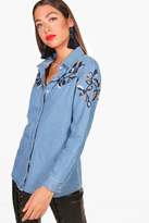 Thumbnail for your product : boohoo Heavy Embroidered Denim Shirt