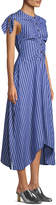 Thumbnail for your product : Derek Lam 10 Crosby Ruched-Bodice Striped Asymmetric Midi Dress