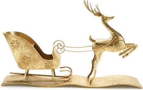 Melrose International Hammered Metal Deer with Sleigh 25.5"L