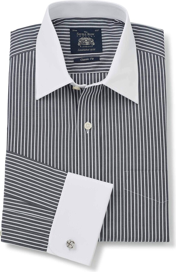 mens black shirt with white collar and cuffs