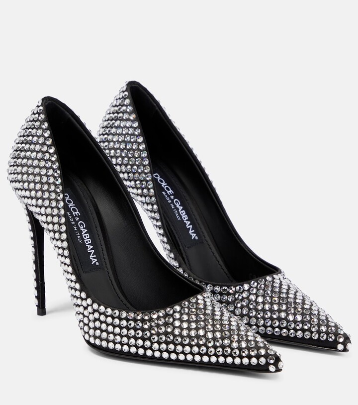 embellished satin pumps