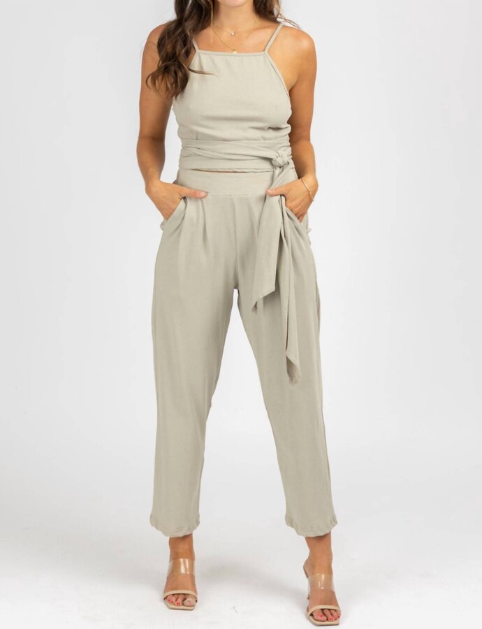 Olivaceous Wrap Top + Pleated Pant Set In Mushroom