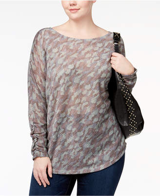 INC International Concepts Plus Size Metallic-Camouflage-Top, Created for Macy's