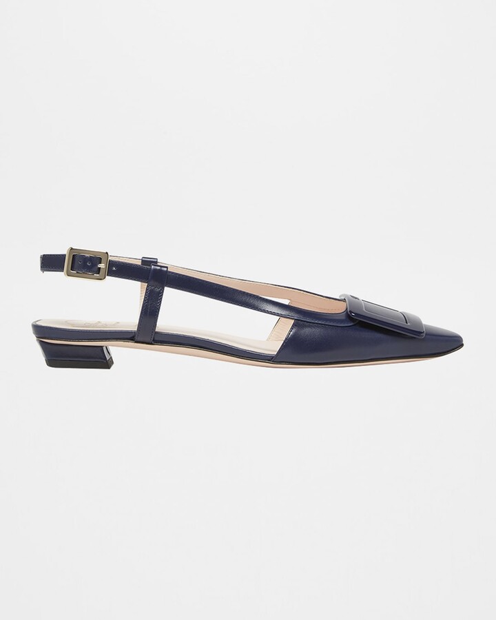 Roger Vivier Belle Vivier Leather Buckle Kitten-Heel Slingback Pumps