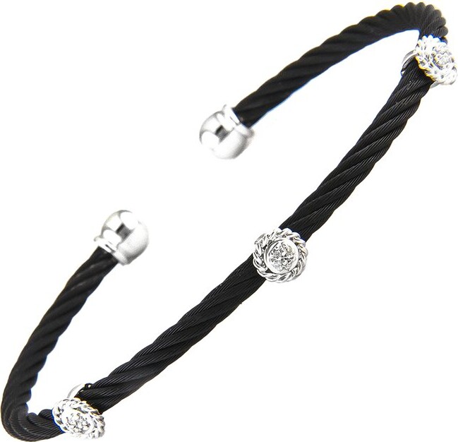 Diamond Select Cuts 14K & Stainless Steel 0.03 Ct. Tw. Diamond Bangle Bracelet