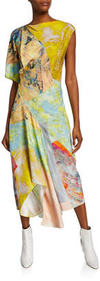Thierry Mugler Asymmetric Painted Patchwork Dress