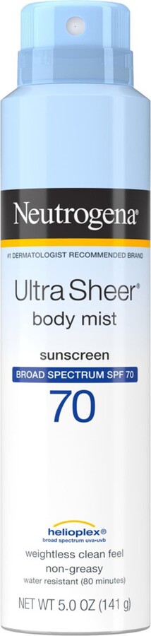 Neutrogena Ultra Sheer Body Mist Sunscreen Spray Broad Spectrum SPF 70, Lightweight, Non-Greasy & Water Resistant, Oil-Free & Non-Comedogenic UVA/UVB Sunscreen Mist - 5 oz.