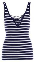 Thumbnail for your product : Minnie Rose Striped Rib Lace Up Tank