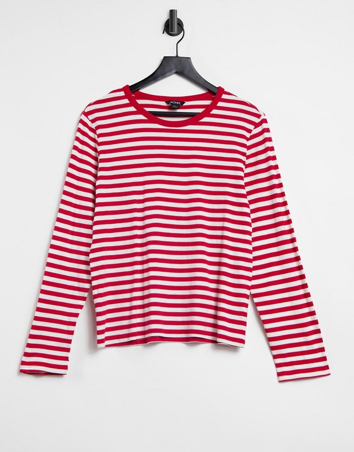 Monki long sleeve stripe t-shirt in red - ShopStyle