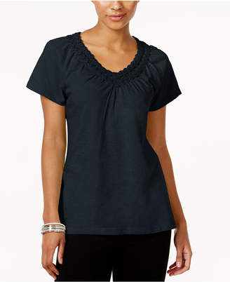 JM Collection Cotton Crochet-Trim Top, Created for Macy's