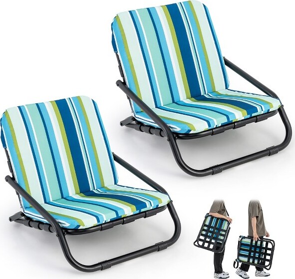 Costway CostwayLowBeachChairsforAdults2Packw/AluminumFrameandSoftCushion300LBS
