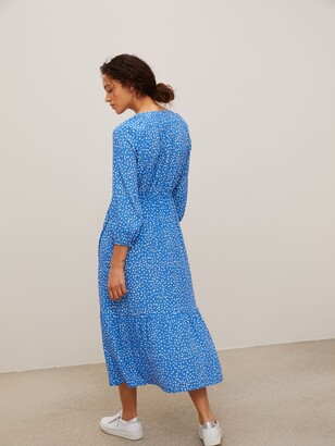 John Lewis & Partners Smock Tiered Spot Midi Dress, Blue