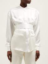 Thumbnail for your product : Balmain Belted Silk-satin Blouse - Womens - White