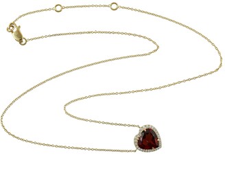Artisan Natural Garnet 14K Yellow Gold Heart Shape Diamond Pendant Necklace Gemstone Jewelry