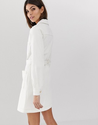 ASOS DESIGN denim utility shirt dress in white