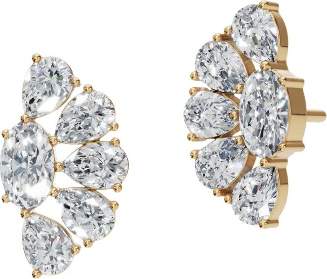 Aya Fine Jewelry Fourteen Kt Yellow Gold Lab Grown Diamond Fan Cluster Earrings
