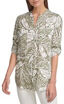 Thumbnail for your product : Calvin Klein Printed Crew Neck Roll Sleeve Blouse
