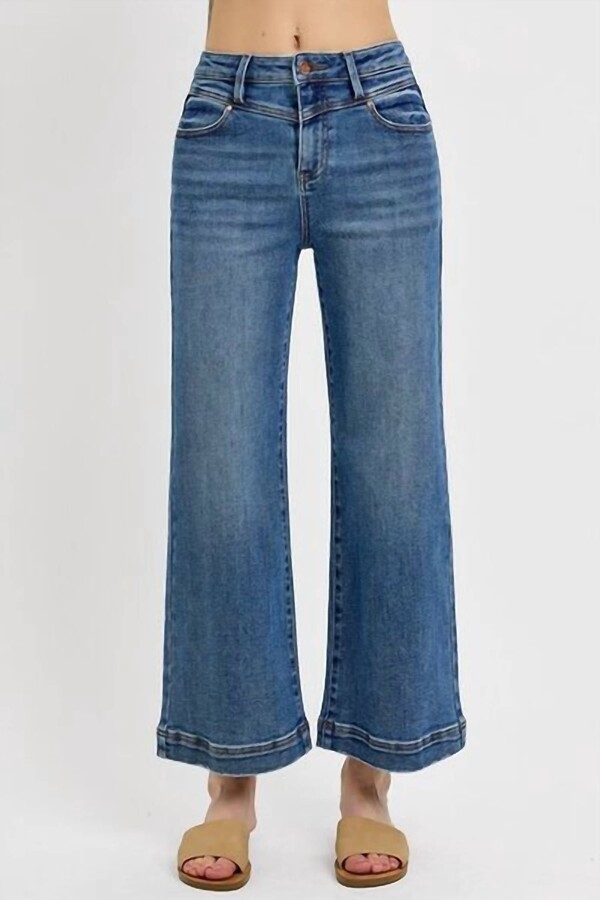 RISEN High Waist Wide Leg Front Yoke Jeans In Medium