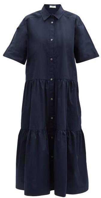navy shirt dress midi