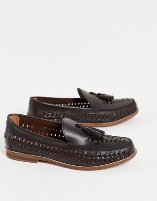Office Clapton woven tassel loafers in brown leather - ShopStyle